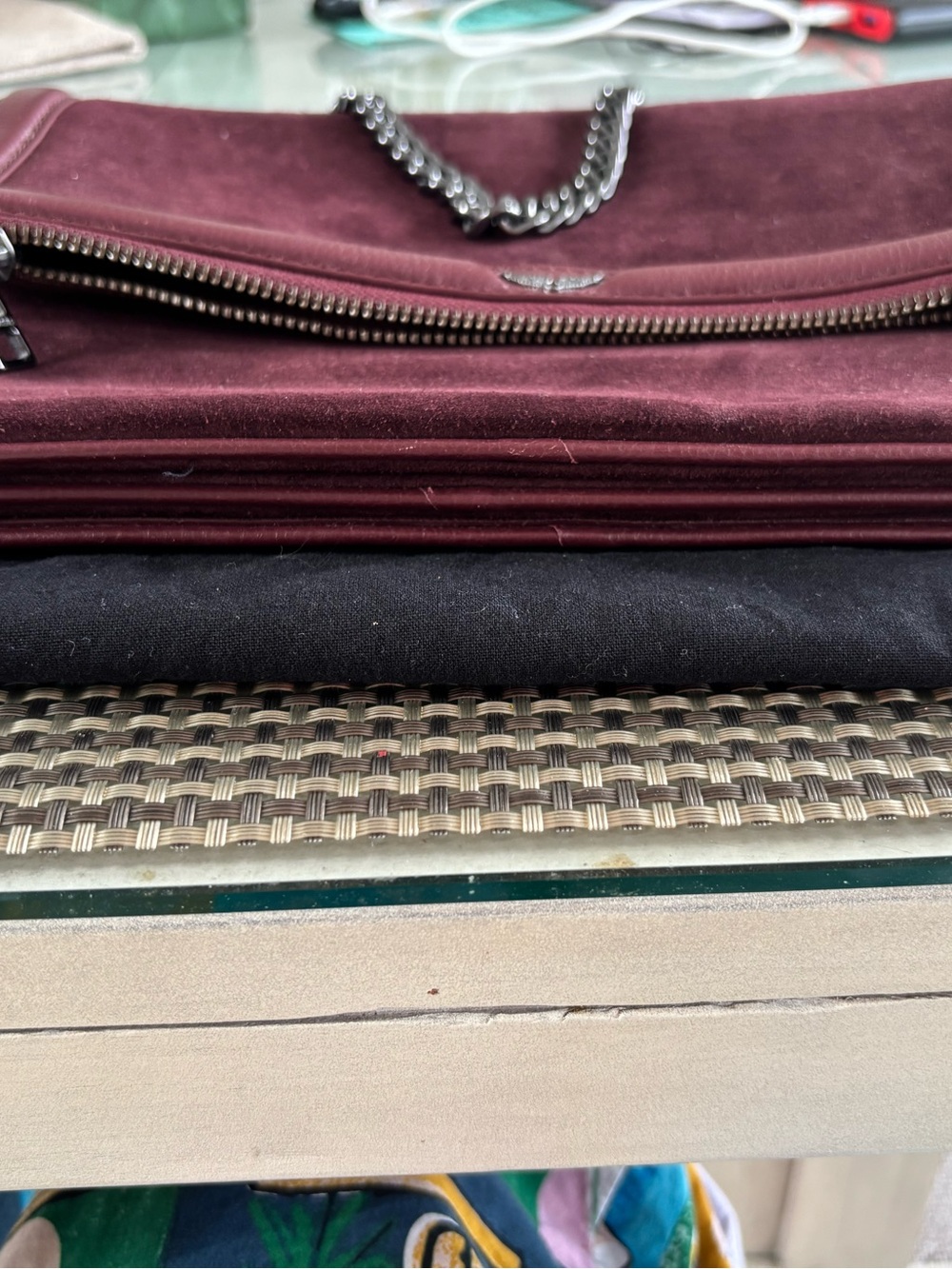Zadig & Voltaire Burgundy Suede Shoulder Bag with Silver Chain - Picture 4 of 8